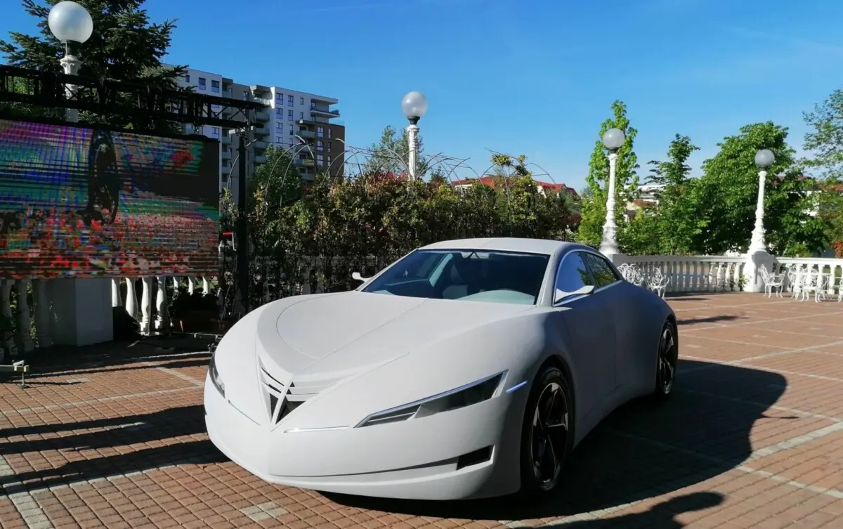 Locally developed electric vehicle prototype showcased in connection with the 2026 Cluj-Napoca conference